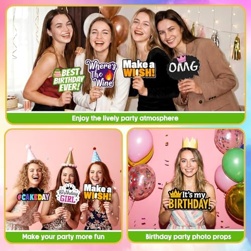 Beeveer 24 Pcs Birthday Photo Booth Props Single Sided 9" Photo Booth Props - Image 4