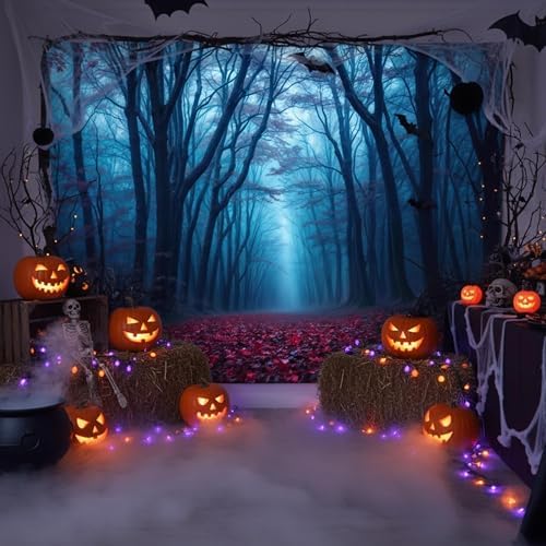 7 x 5 ft Halloween Haunted Misty Forest Backdrop, Horror Creepy Dark Pathway Photograph Background, Spooky Foggy Woods for Halloween Witch Party Photo Backdrop Booth Decorations - Image 3