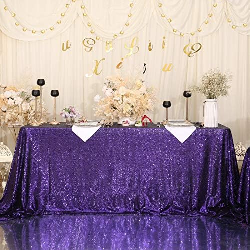 Eternal Beauty Purple 90x132 Inch Mardi Gras Sequin Tablecloth - Image 5