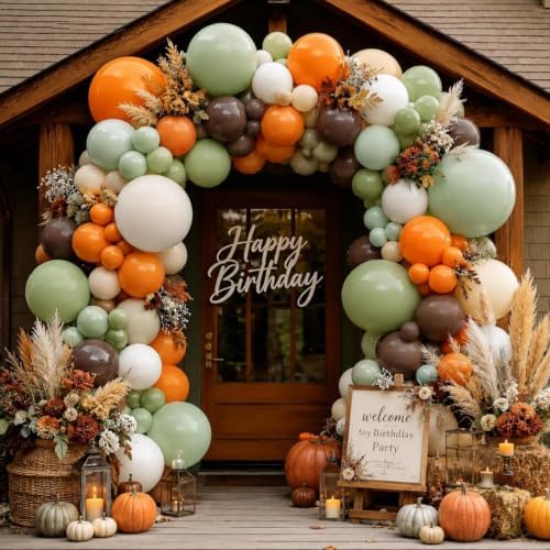 Sage Green Orange Brown Balloon Arch Double Stuffed Fall Balloon Garland - Image 2