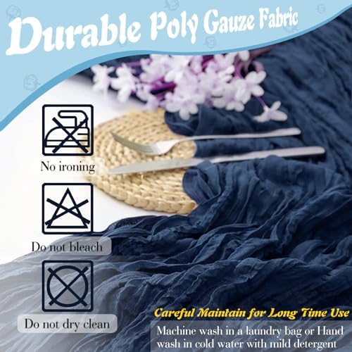 Navy Blue Cheesecloth Table Runner 2 Pack 35" Boho Gauze Table Runner 120 inches Long Runner Rustic Sheer Fabric Bulk for Baby Shower Wedding Bridal Birthday Party Table Decorations - Image 6