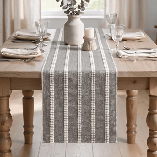 Artoid Mode Grey Farmhouse Dashed Stripe Table Runner, Seasonal Holiday Boho Rustic Kitchen Dining Table Decoration for Home Party Decor 12x72 Inch - Image 2