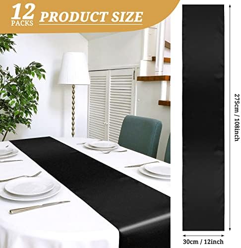 12 Pack Black Satin Table Runner 12 x 108 Inch Long Premium Table Runners for Wedding Party Events Decoration, Birthday Parties, Banquets Decorations, Graduations, Engagements - Image 2
