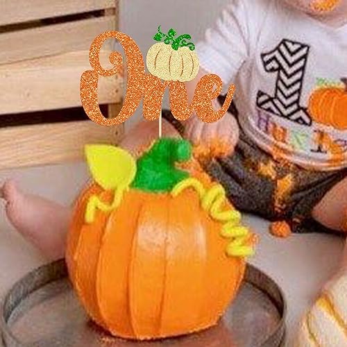 1Pc Pumpkin One Cake Topper Orange Glitter Fall 1st Pumpkin Birthday Cake Topper Decorations Baby Shower Party Decorations for Autumn Themed Kids First Birthday Thanksgiving Party Supplies - Image 6
