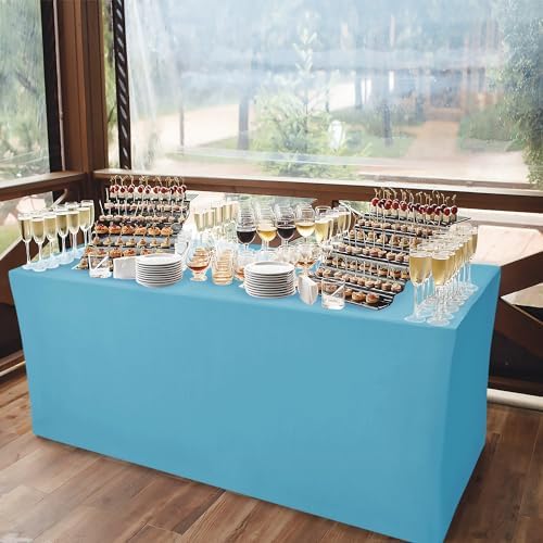 Rectangle Spandex Fitted Tablecloths For Vendor 2 Pcs 72X30 Inch Turquoise - Image 2