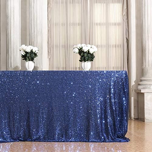 Eternal Beauty Navy Blue 60x120 Inch Nautical Party Sequin Tablecloth - Image 2