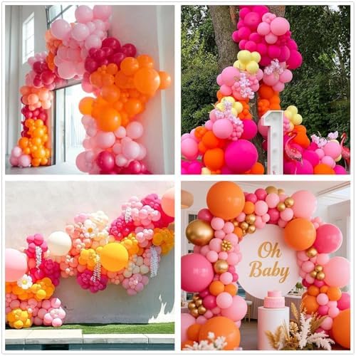 Pink and Orange Balloon Arch Kit,412Pcs Hot Pink Orange Metallic Gold Latex Balloon Garland kit 18 12 10 5 Inch Different Size Balloons for Birthday Wedding Tropical Summer Party Decorations - Image 7