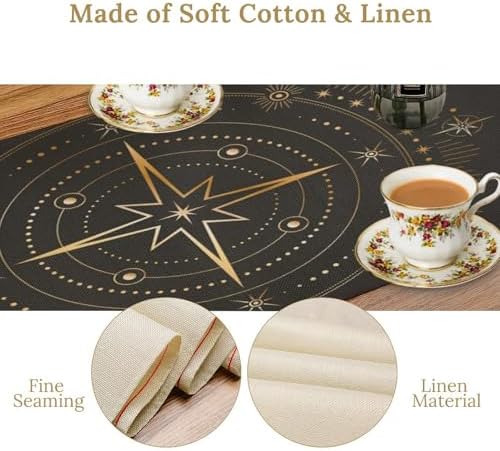 Moon Phase Table Runner Boho Vintage Mystic Tarot Stars Radial Circles Celestial Crescents Dinner Runner for Farmhouse Party Holiday Home Kitchen Dining Table Decoration 13"x36" - Image 5