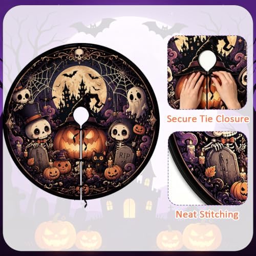 36 Inch Halloween Tree Skirt Pumpkin Ghost Skull Spooky Carpet Mat Decor - Image 3