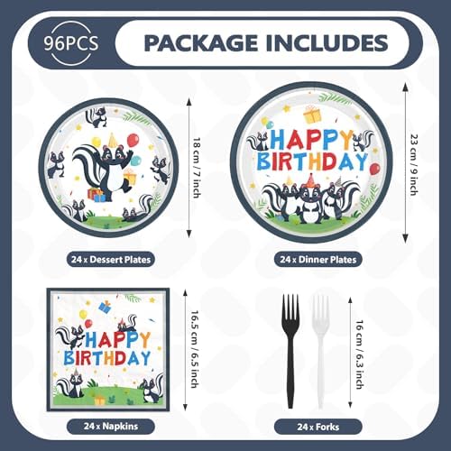 96Pcs Skunk Birthday Party Decorations for Boys Gender Reveal Serves 24 - Image 5
