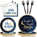 Wiooffen 96 Pcs Twinkle Twinkle Little Star Party Gender Reveal Supplies for 24 Guests Baby Shower Plates Napkins Forks Tableware Set Disposable for Baby Girls or Boys by Wiooffen