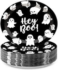 50 Pcs Halloween Oval Hey Boo Paper Plates, 11 x 9 Inch by EUVBOKW