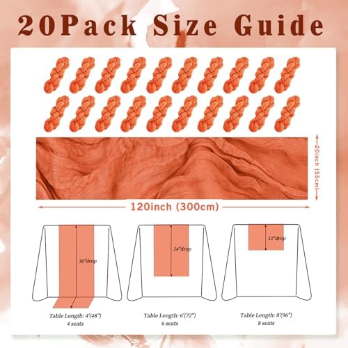 Orange Cheesecloth Table Runner 20 Pack 10FT Boho Fabric Rustic Cheese Cloth Table Runner for Wedding 20 x 120 Inch Long Bridal Shower Baby Shower Gauze Sheer Birthday Party Table Decorations - Image 2