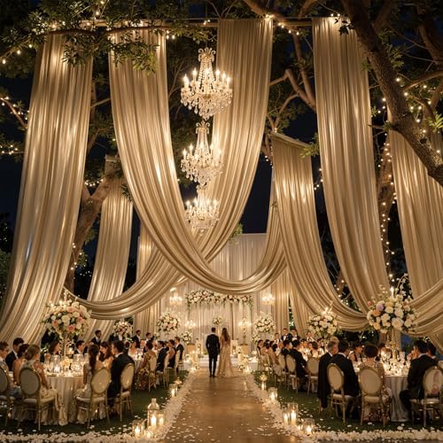 50ftx40ft Champagne Gold Ceiling Curtain for Wedding Parties - Image 5