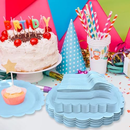 Light Blue Paper Plates and Napkins Fork Party Supplies - Image 4