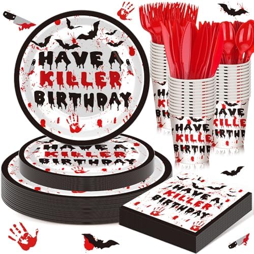 168 Have a Killer Party Supplies Horror Birthday Tableware Set by Sunnychicc