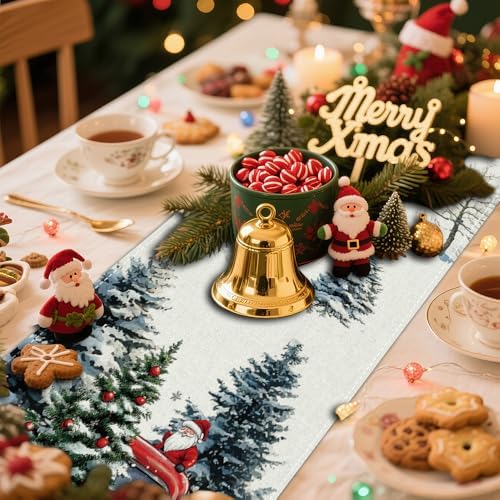 Winter Table Runner, Seasonal Christmas Kitchen Table Decoration, Suitable for Winter ChristmasFamily Gathering Indoor 13x72 inches (13x72 inches, red car) - Image 6