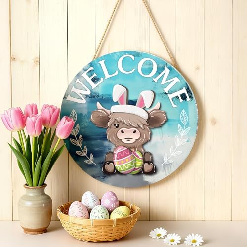 Vicenpal 35 Pcs Fall Interchangeable Highland Cow Welcome Sign, Lake Blue - Image 6