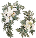 Artificial Wedding Arch Flowers Set of 2, Faux Floral Swag for Wedding Welcome Sign, Ceremony and Reception Backdrop Decoration (White) by BMQDSM