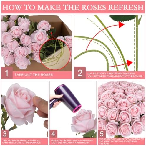 Hananona 50 Pcs Artificial Roses, Realistic Silk Peach Flowers Bulk - Image 7