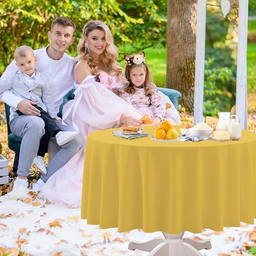 12 Pcs Round Black and Gold Tablecloths, 84 Inches - Image 5