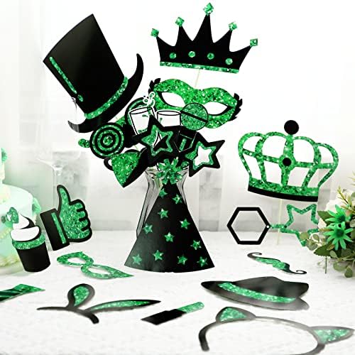 Zonon 24 Pcs Photo Booth Props Set Black Gold Birthday,Green and Black - Image 7