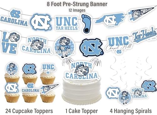 UNC Tar Heels Party Supplies Banner Cupcake Toppers Grad Football 42 Pc - Image 3