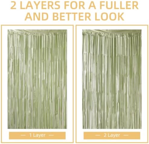 10 Pack Sage Green Foil Curtain Backdrop 3.2ft x 9.8ft Metallic Tinsel Foil Fringe Curtains Streamer Backdrop for Birthday Party Halloween Christmas New Year Party Supply (Matte Sage Green) - Image 5