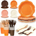 192Pcs Orange Paper Plates and Napkins for Fall Birthday, Thanksgiving by CENLBJ