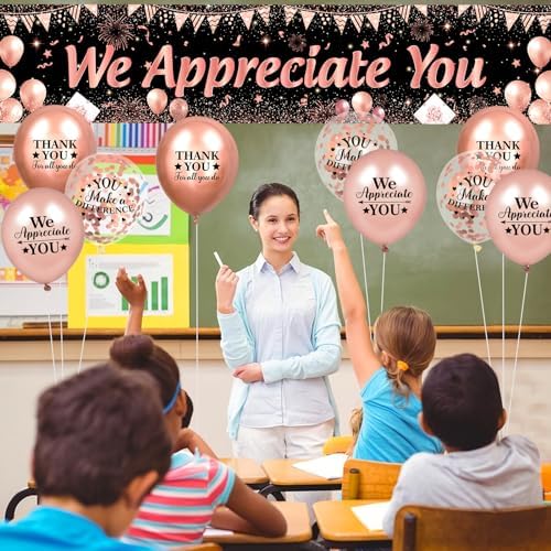 We Appreciate You Decorations Rose Gold Appreciate You Banner Yard Sign with 18 Pcs Balloons Thank You for All You Do Banner Employee Staff Appreciation Gifts Teacher Doctor Appreciation Party Decor - Image 4