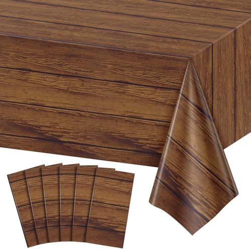 NatNarr 6 Pack Wood Grain Plastic Tablecloths, Rustic Wood Table Covers by NatNarr