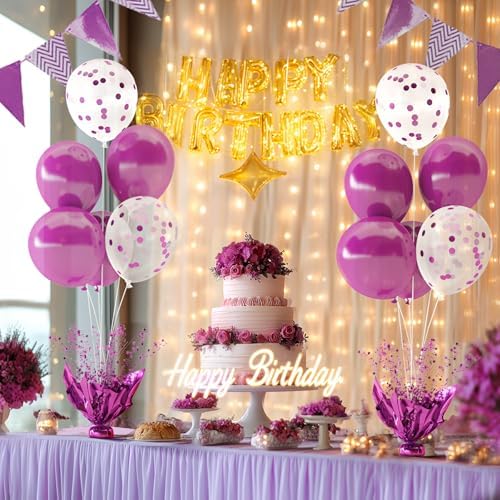 2 Set Purple Table Balloons Centerpiece with Purple and Confetti Balloons Stand Kit for Birthday Party Baby Shower Wedding Bridal Shower Prom Cake Table Decorations - Image 2