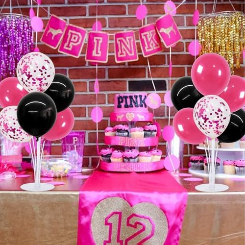 TONIFUL 4 Set Black Hot Pink Balloon Stand Balloon Centerpieces for Table - Image 5