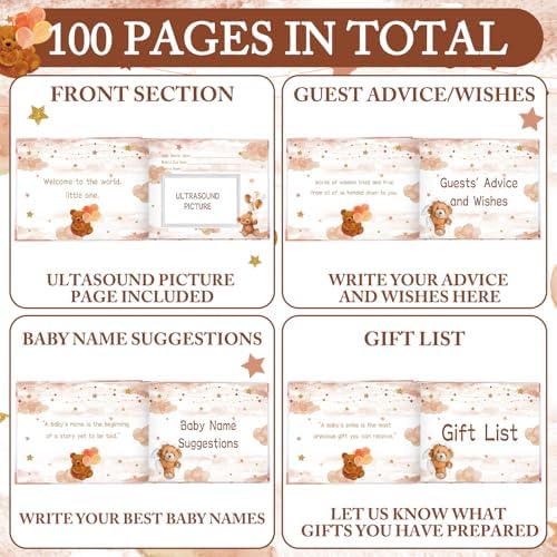 Fuyoooo 27 Pcs Brown Bear Baby Shower Guest Book Gold Pen Photo Corners - Image 3