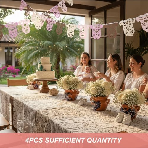 AmazingSpark 4 Set Cielito Lindo Baby Shower Garland 48 Pcs Pink Papel Picado Party Decorations Mexican Lace Baby Bodysuit Banner Card with Hanging String for Gender Neutral Party Supplies - Image 7