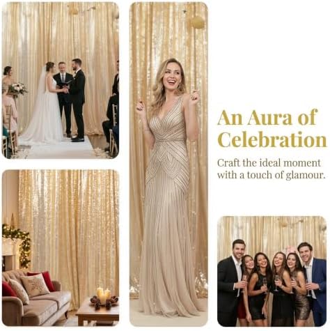 ShinyBeauty Photobooth Backdrop 4FTx7FT Light Gold Sequin Fabric - Image 5