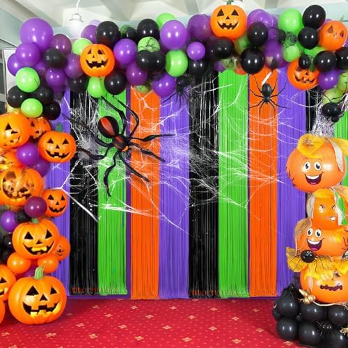 4 Packs Halloween Foil Fringe Curtain, Orange Black Purple and Green Metallic Tinsel Backdrop for Birthday, Baby Shower, Bachelorette, Halloween Party Decorations Favors Supplies Indoor Outdoor - Image 4