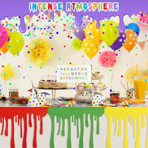 6 Pcs Art Party Table Skirt for Back to School Classroom Paint Party Decor 40 x 28 Inch Rainbow Paint Splatter DIY Back to School with Double Sided Tape for Cartoon Happy Birthday Supplies - Image 6