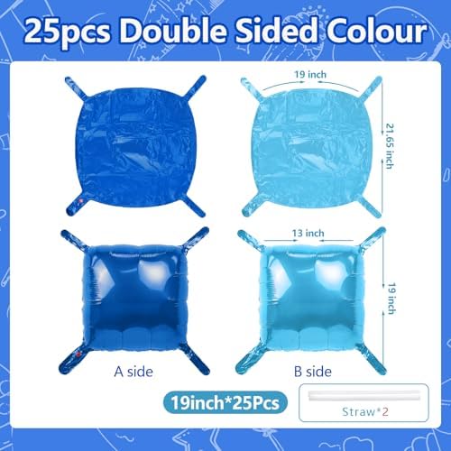NISOCY 25PCS Blue and Pearl Blue Square Foil Balloons Wall Backdrop - Image 2