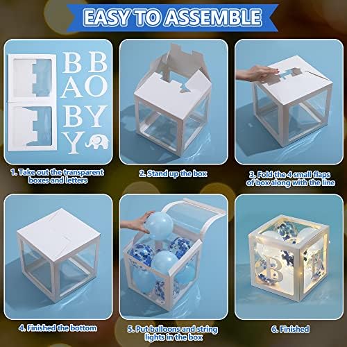 Baby Shower Balloon Box Decorations with LED Lights & 40 Balloons, Blue - Image 5