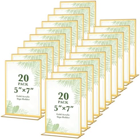 20 Pack Gold Acrylic Sign Holders 5x7 Gold Frames by ALFFUN