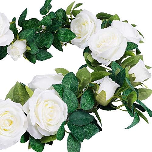 TELDRASSIL 4Pcs(26 FT) Artificial Rose Vine Fake Flower Garland Fake Silk Rose Hanging Vine for Wedding Party Background Arch Garden Background Decoration (White) - Image 3