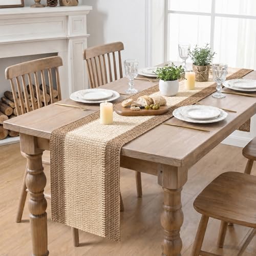 Artoid Mode Coffee Farmhouse Rustic Paper Braided Table Runner, Seasonal Christmas Woven Kitchen Dining Table Decoration for Home Party Decor 12x72 Inch - Image 5
