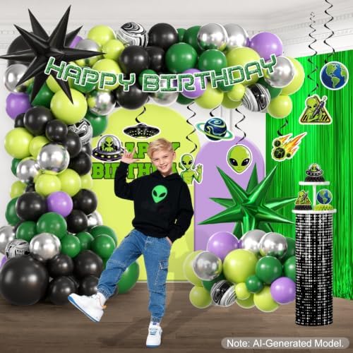 307pcs Fexivo Alien Birthday Decorations, All-in-One, Set for 25 Guests - Image 4