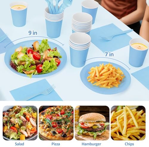 250Pcs Light Blue Paper Plates and Napkins Supplies Include 9’’Paper Party Plates, 7’’Dessert Plate Cups Napkins Forks for Baby Shower, Wedding, Birthday, Serves 50 - Image 4