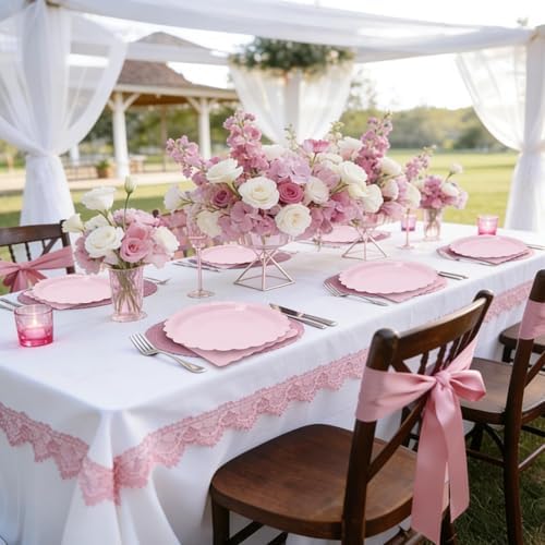 100Pcs Pink Party Supplies Include Pink Paper Plates and Napkins Disposable Pink Scalloped Plates for Birthday Baby Shower Mother’s Day - Image 6