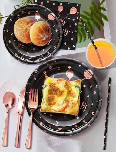 Nkaiso 161 Pcs Black Rosegold Birthday Plates and Napkins Set -20 Serves - Image 4