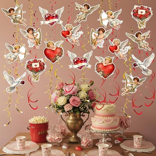 Valentine's Cupid Party Streamers, 48 PCS Romantic Hanging Swirl Decorations - Angel, Heart & Rose Motifs for Valentine's Day, Weddings & Anniversary Parties - Image 4