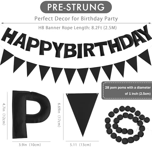 CANREVEL 3 PCS Pre-Strung 3D Happy Birthday Banner Decorations, Black - Image 2