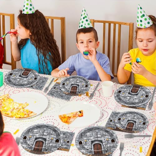 CHUNNIN 96PCS Medieval Plates Napkin Halloween Castle Party Decorations Castle Knight Birthday Dessert Plates Medieval Themed Tableware Set for 24 Guests Kids Birthday Baby Shower Party Supplies - Image 6